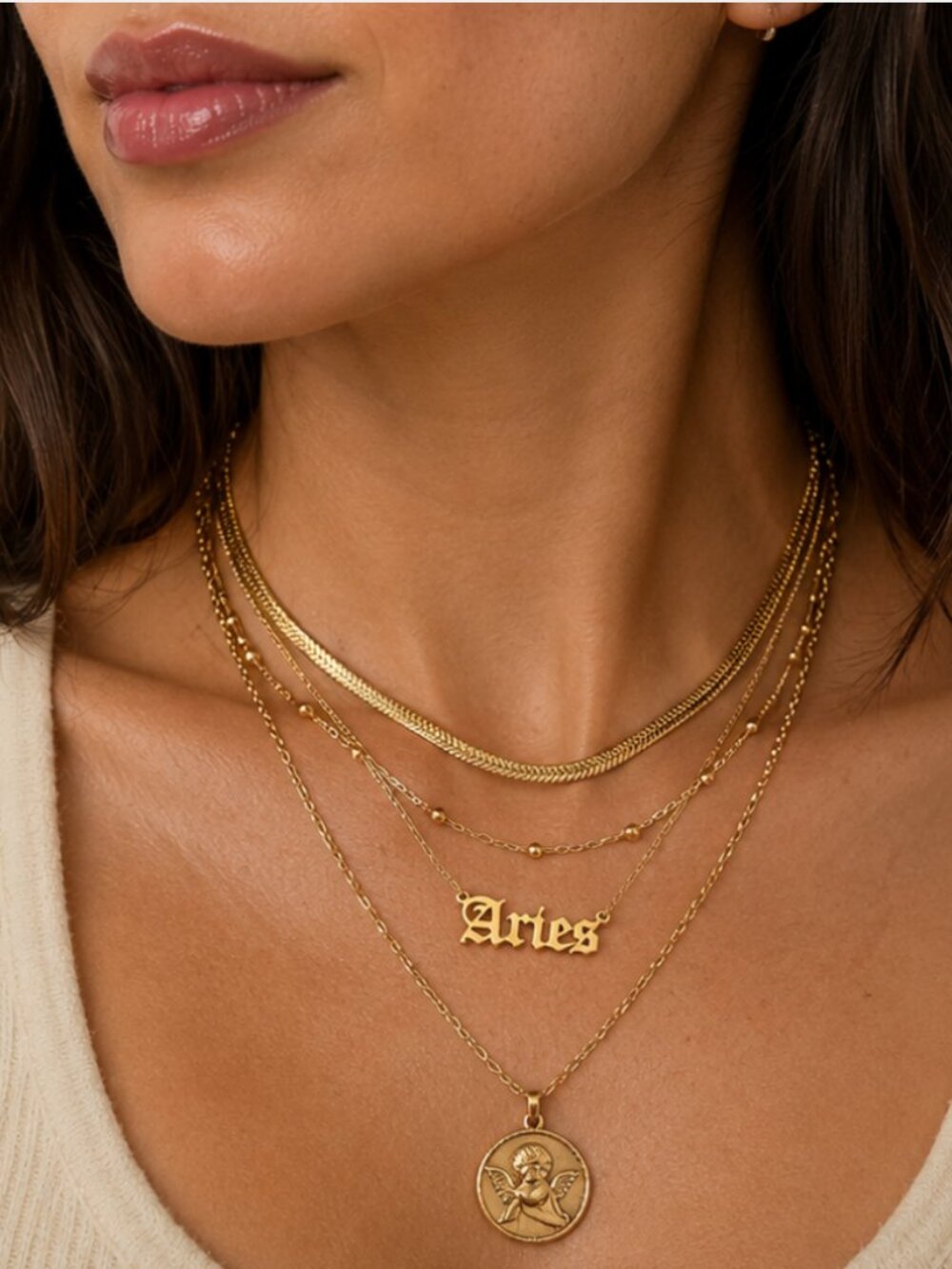NEW Aries Old-English Zodiac Necklace Stainless Steel